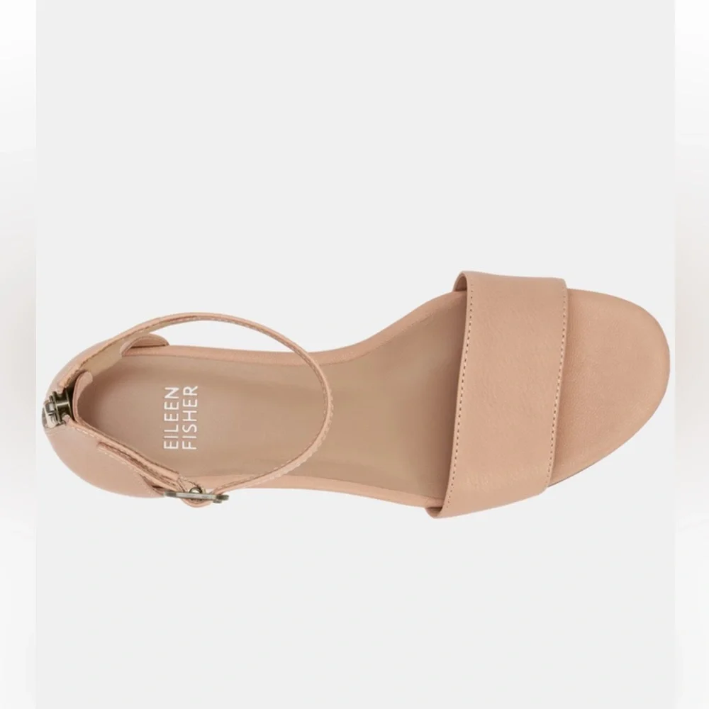 New Eileen Fisher Women's Mara Ankle Tumbled Honey‎ Leather Wedge Sandal Summer